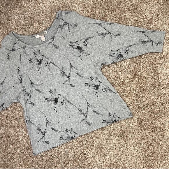 🫶🏼 Heather Grey Floral Print Slouchy Dolman Sleeve Stretch Shirt Forever 21 XS - Picture 13 of 16